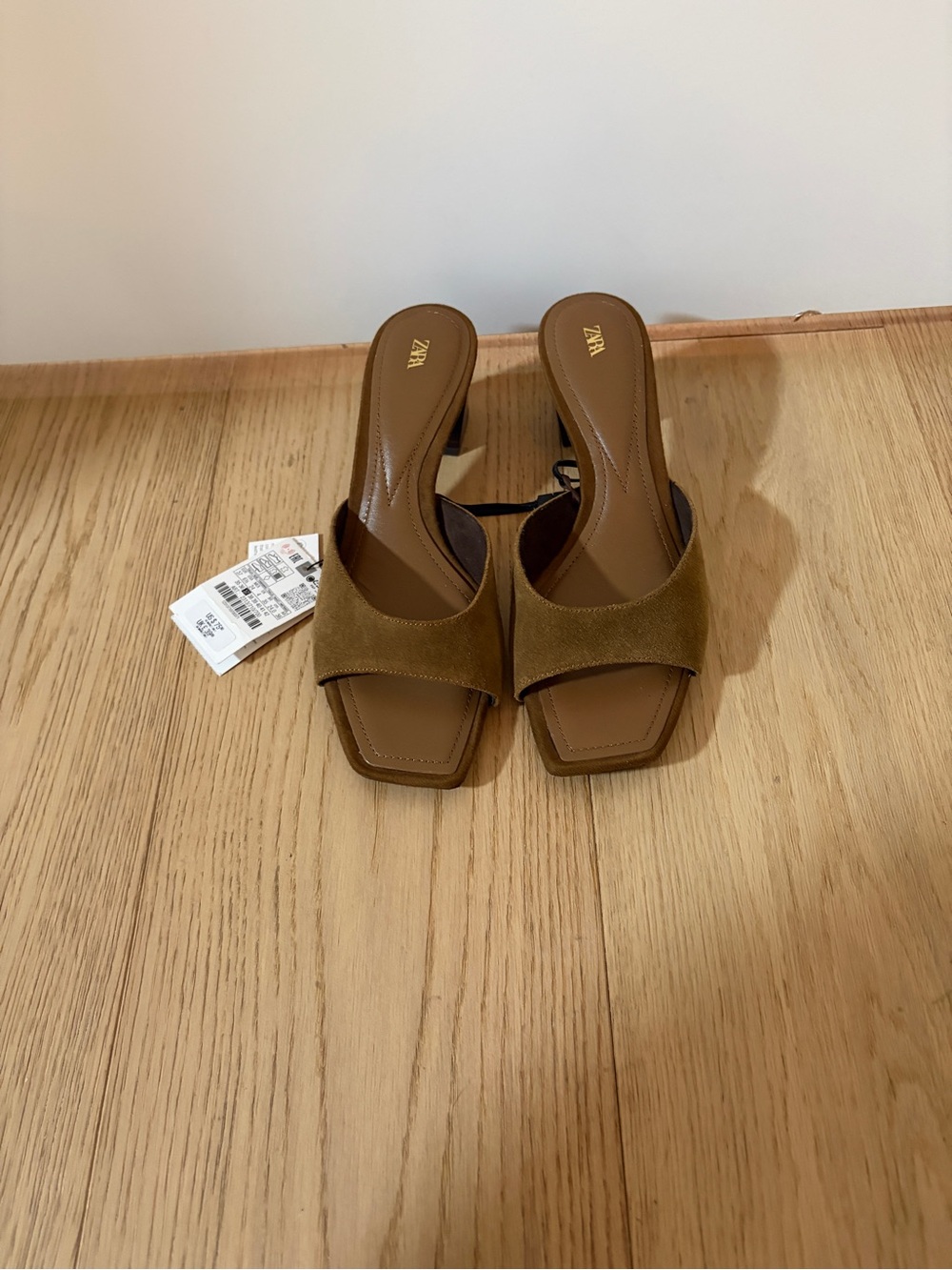 Zara Brown Suede Square-Toe Mule Sandals